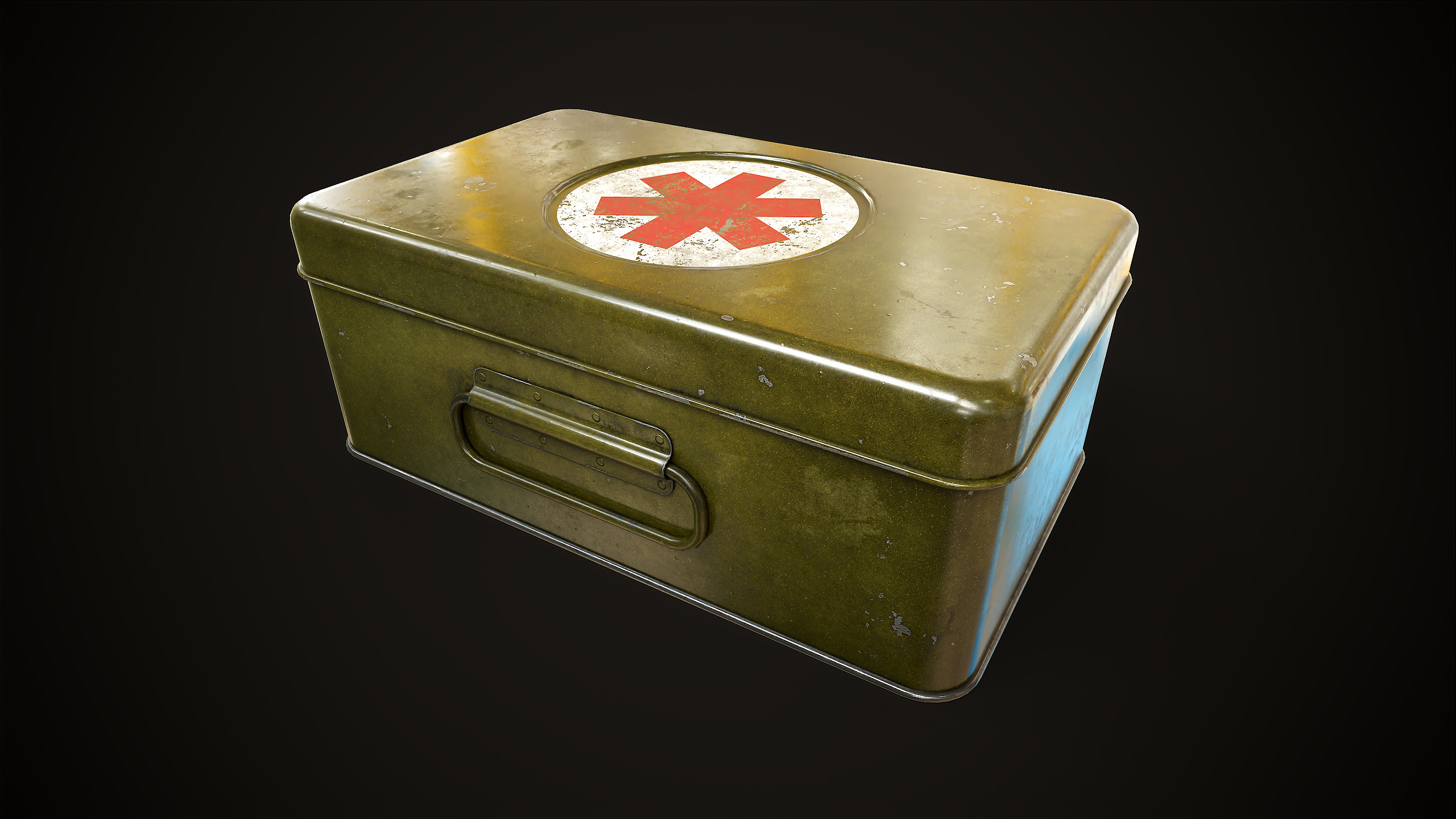 Metal first aid kit with lid Low-poly 3D model_3