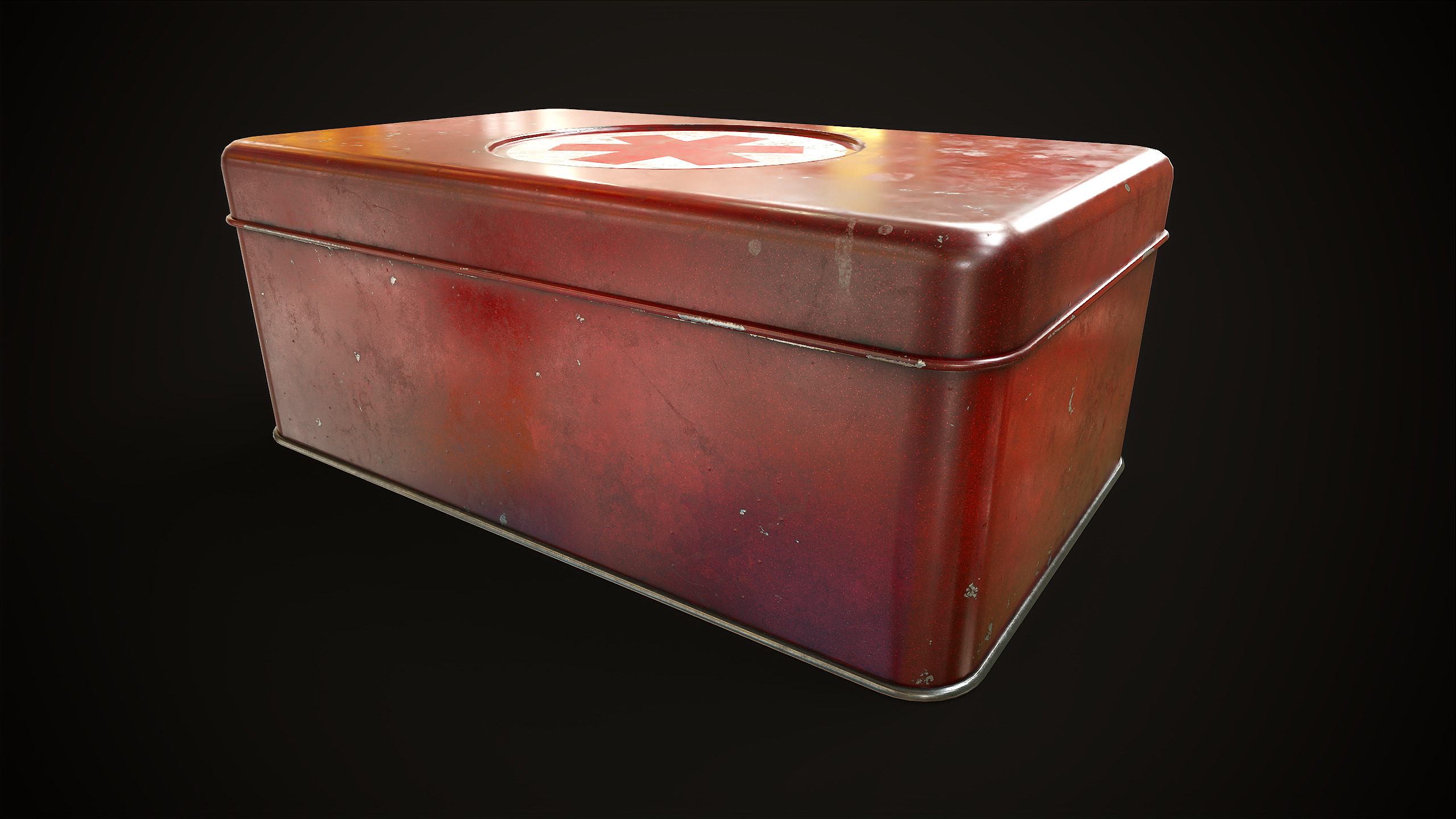 Metal first aid kit with lid Low-poly 3D model_7