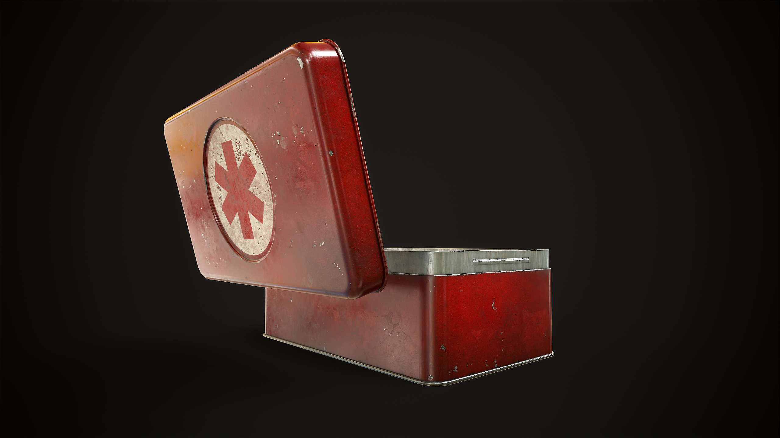 Metal first aid kit with lid Low-poly 3D model_9