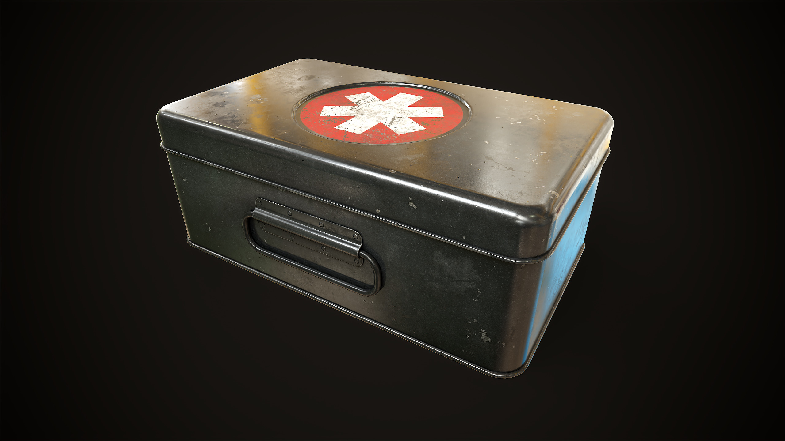 Metal first aid kit with lid Low-poly 3D model_2