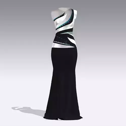 DRESS BLACK AND WHITE LOOK MODERN COLOR BLOCK LONG DRESS