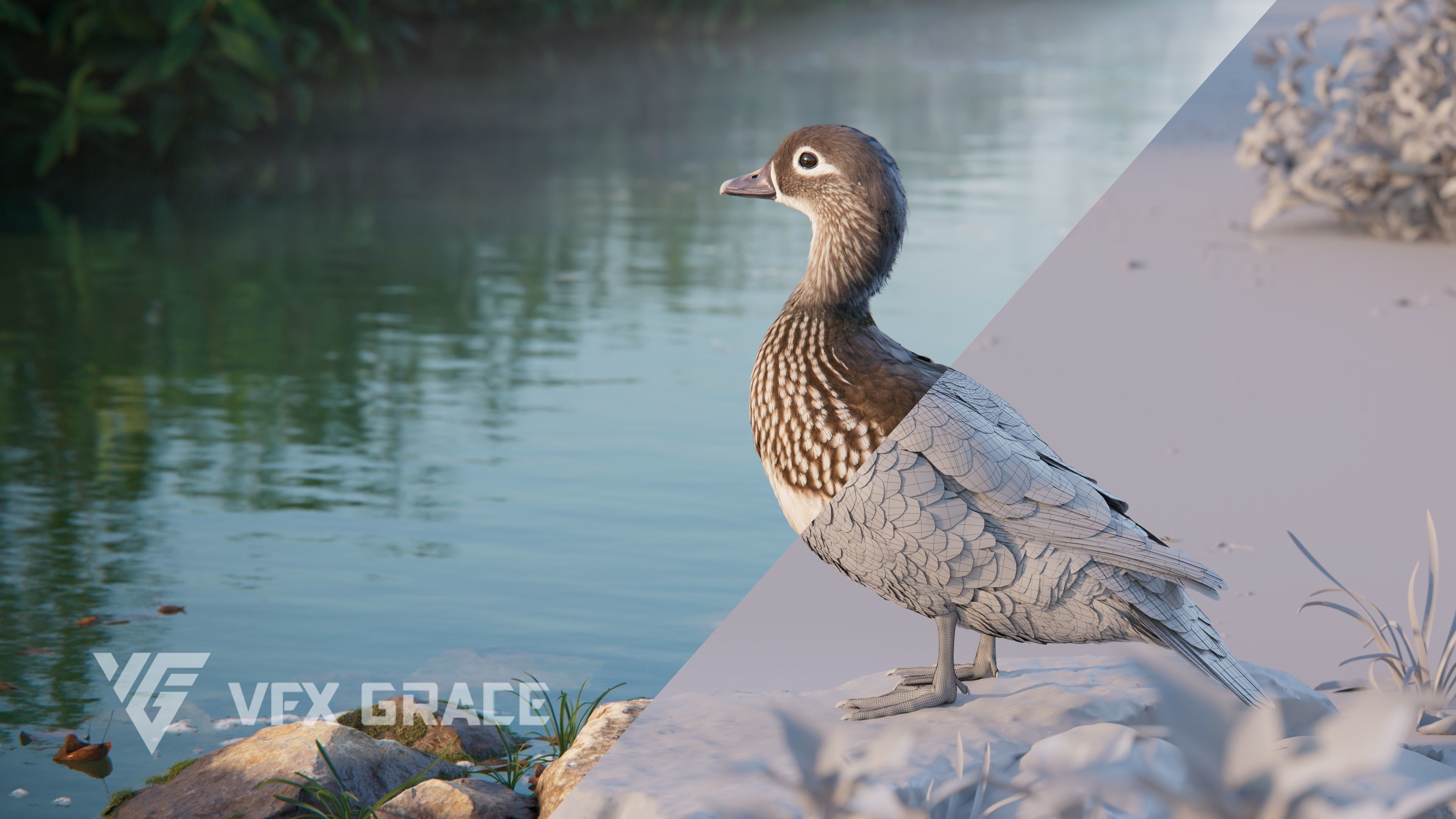 Mandarin Duck Female Animated VFX Grace 3D model_46