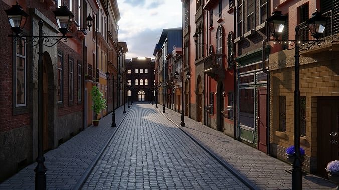 European Street 3d Scene 3D model 2