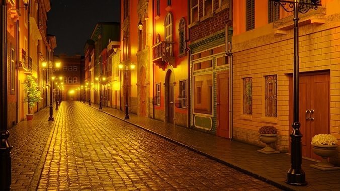 European Street 3d Scene 3D model 3