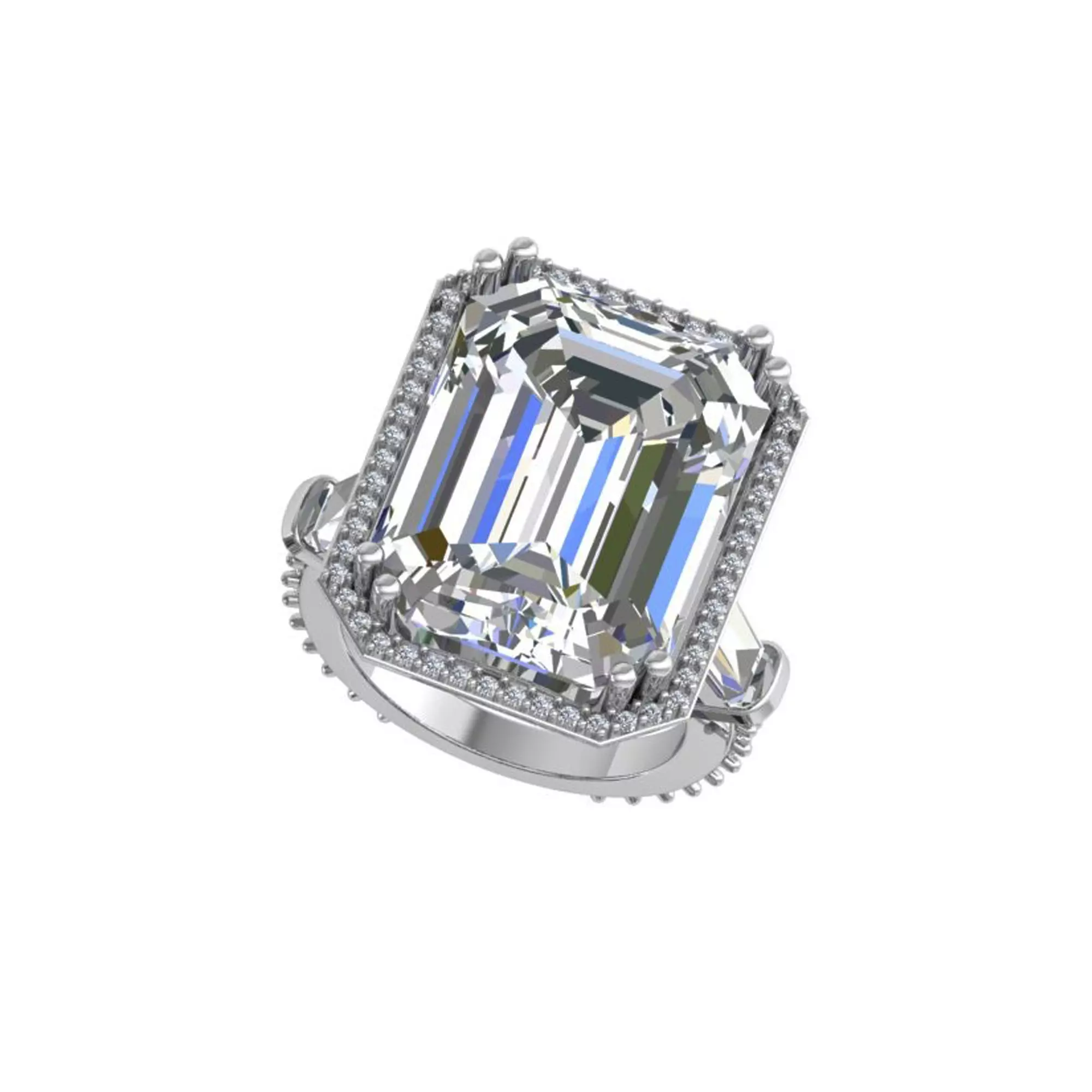 White Emerald Engagement Ring Low-poly 3D model