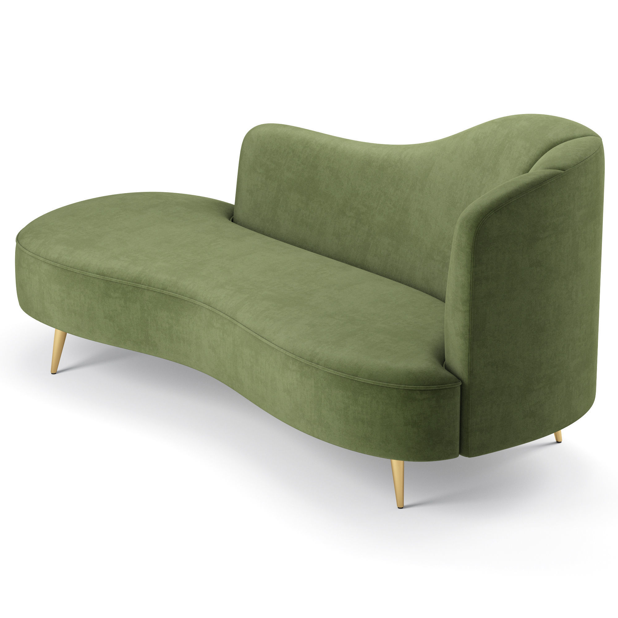 Copine Peacock Velvet Curved Chaise Lounge 3D model_2