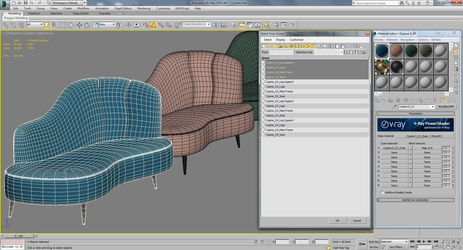 Copine Peacock Velvet Curved Chaise Lounge 3D model_7