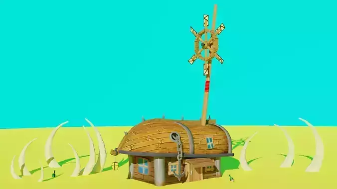Ship-house low-poly 3d models for mobile game