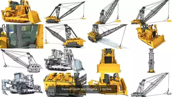 Tracked Dozer and Dragline 3D Model Collection