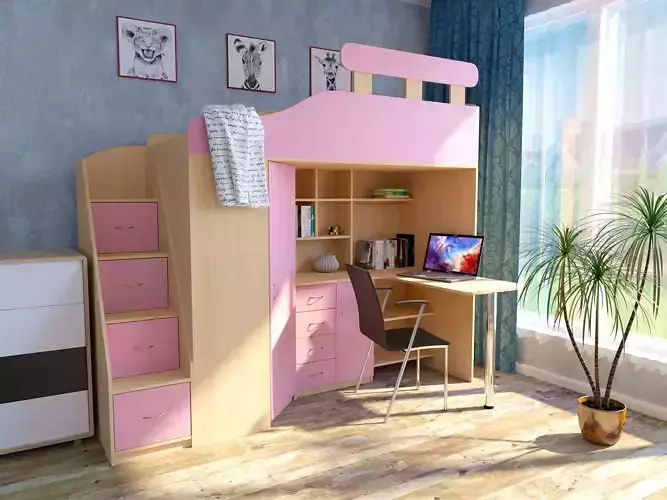 Twin Bunk Bed with Desk  Childrens bed on two levels