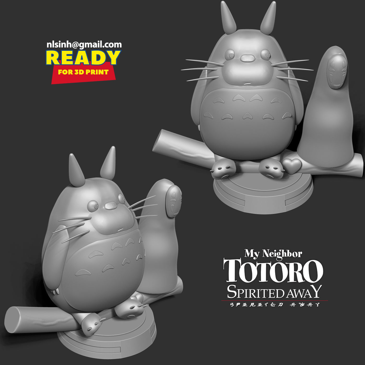 Totoro and No-Face 3D print model_5