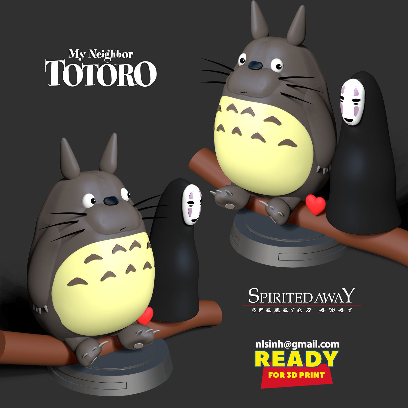 Totoro and No-Face 3D print model_4