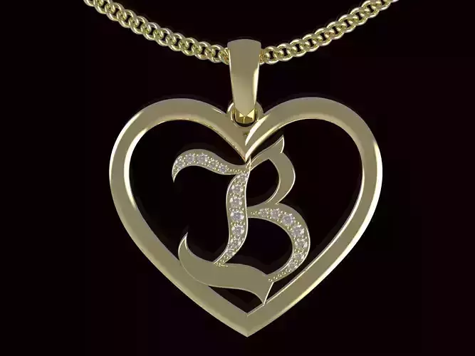 Heart letter B pendant sterling gold printable 3D model