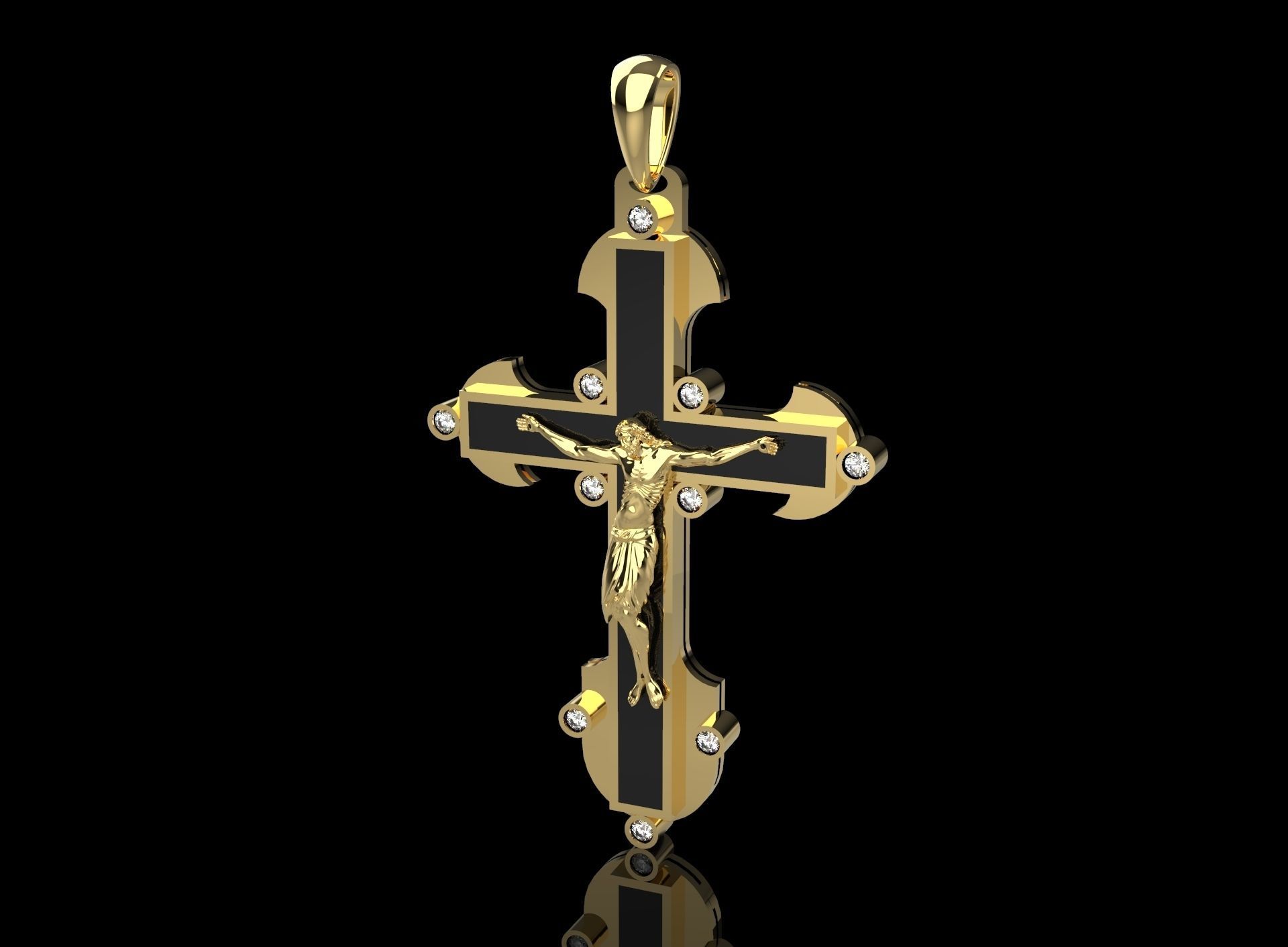 cross gold with onyx and diamonds 3D print model_2