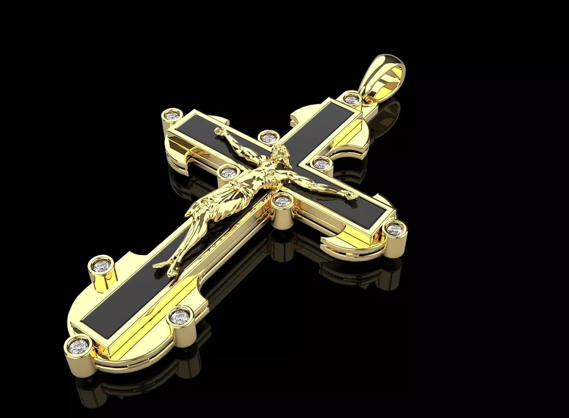 cross gold with onyx and diamonds 3D print model_0