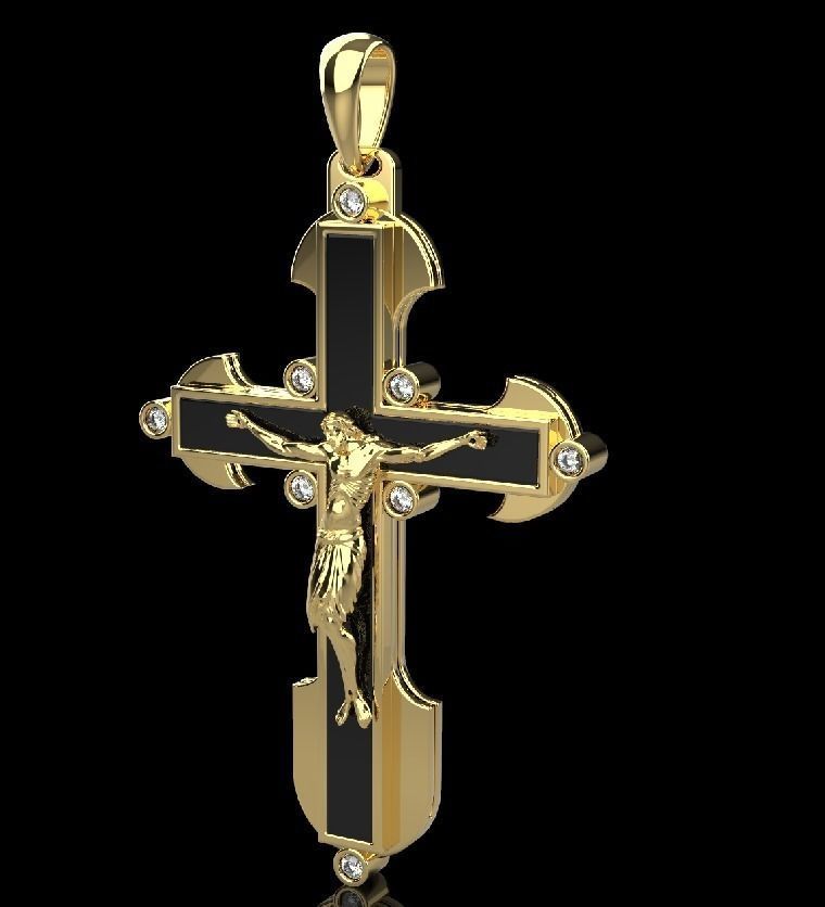 cross gold with onyx and diamonds 3D print model_8
