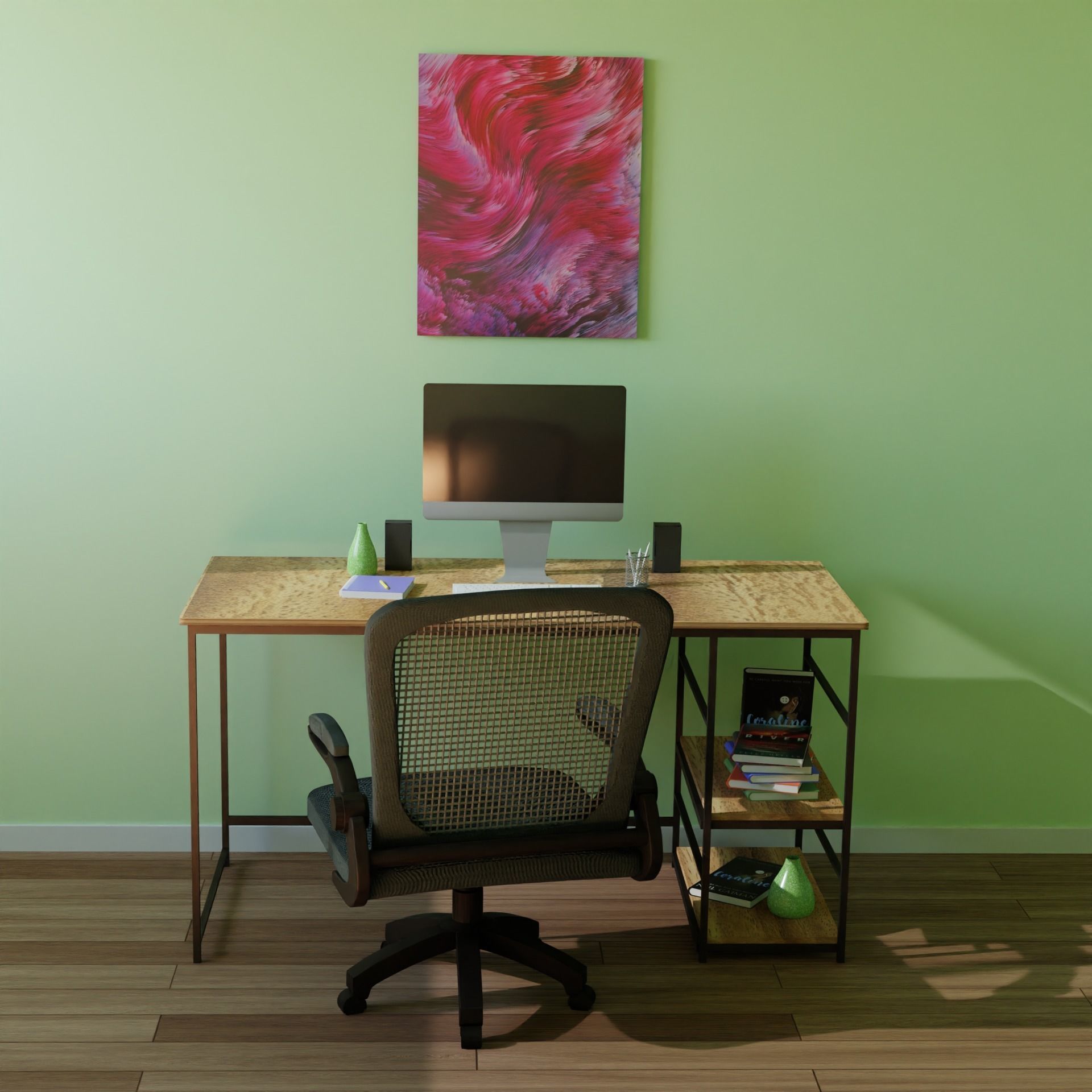 modern teenage room  desktop  3D model_10