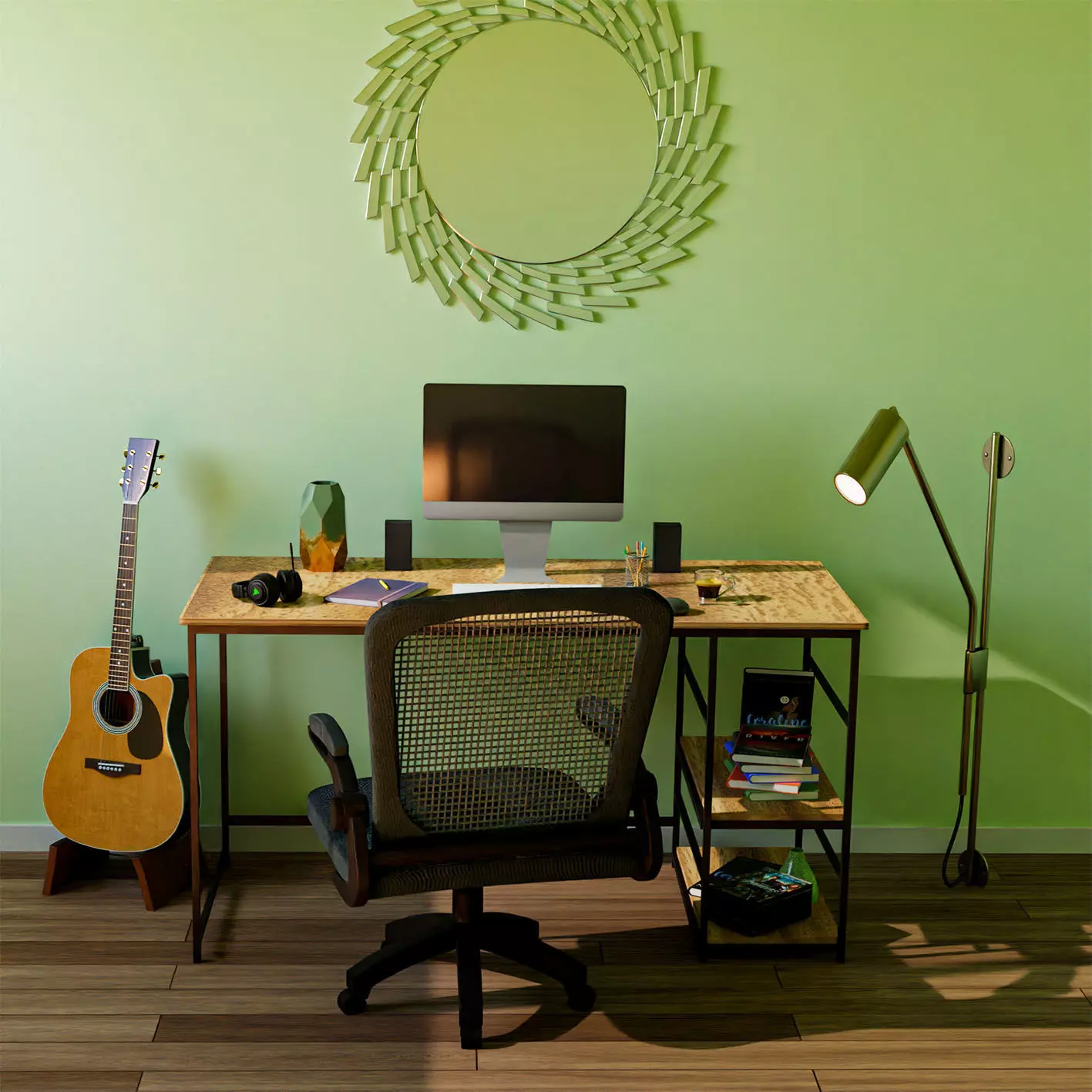 modern teenage room  desktop  3D model_0