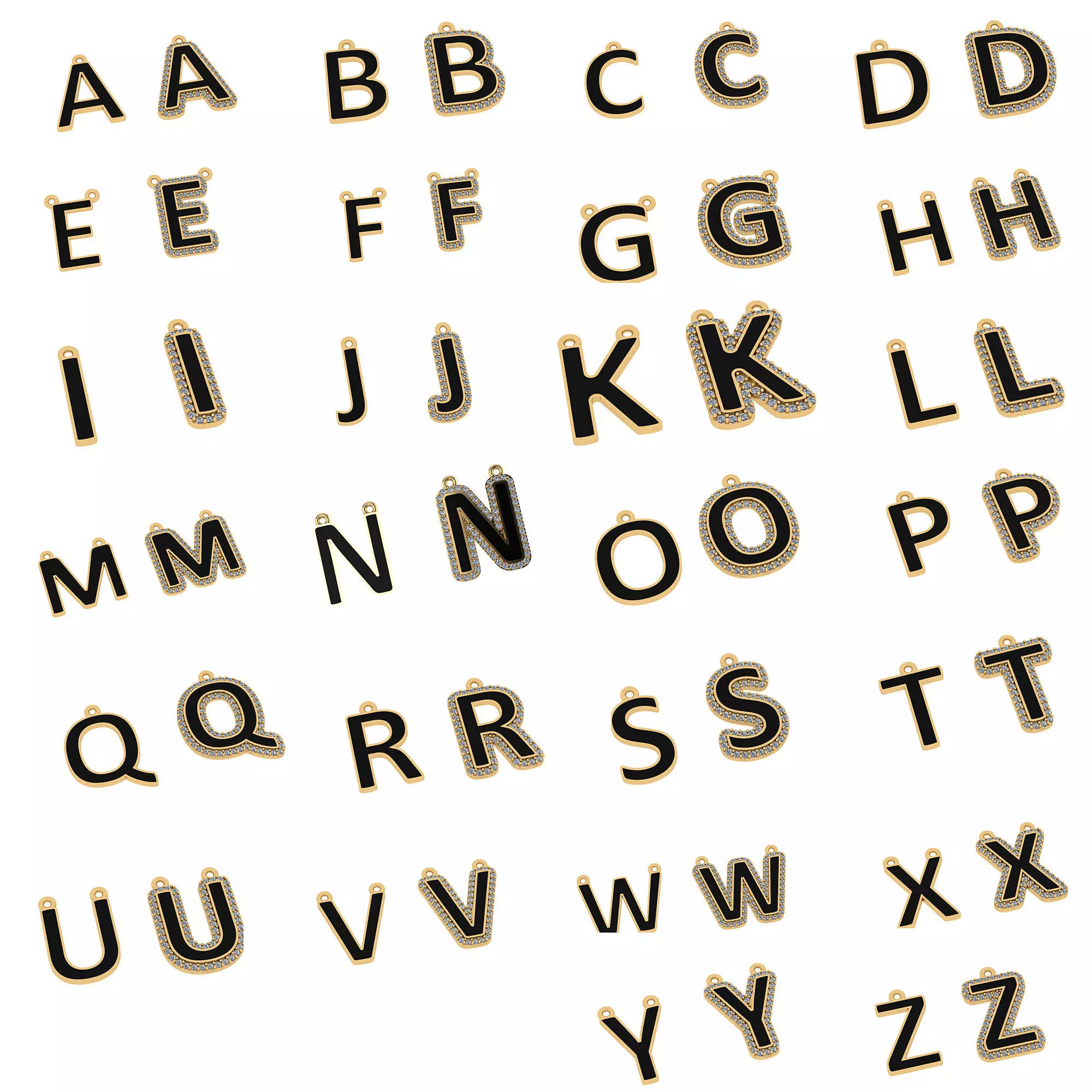 alphabet letters jewelry A-Z 3D print model