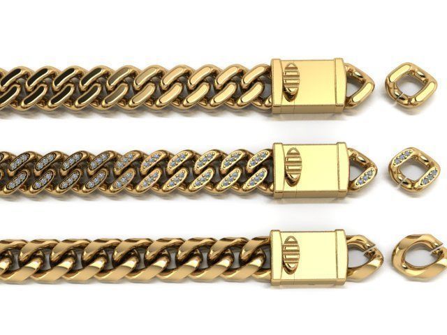 3 Cuban links for bracelet  and necklaces 3D print model_7