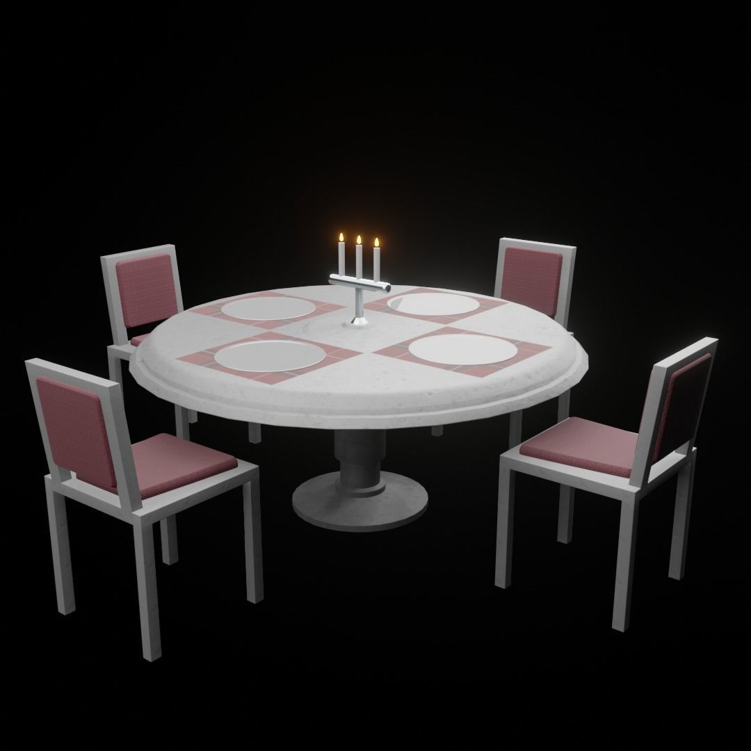 Dining table set 3D model_2