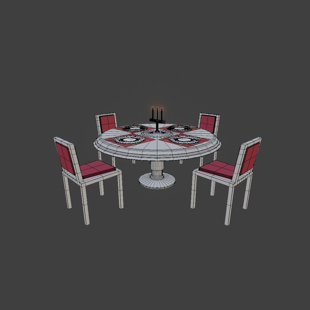 Dining table set 3D model_6