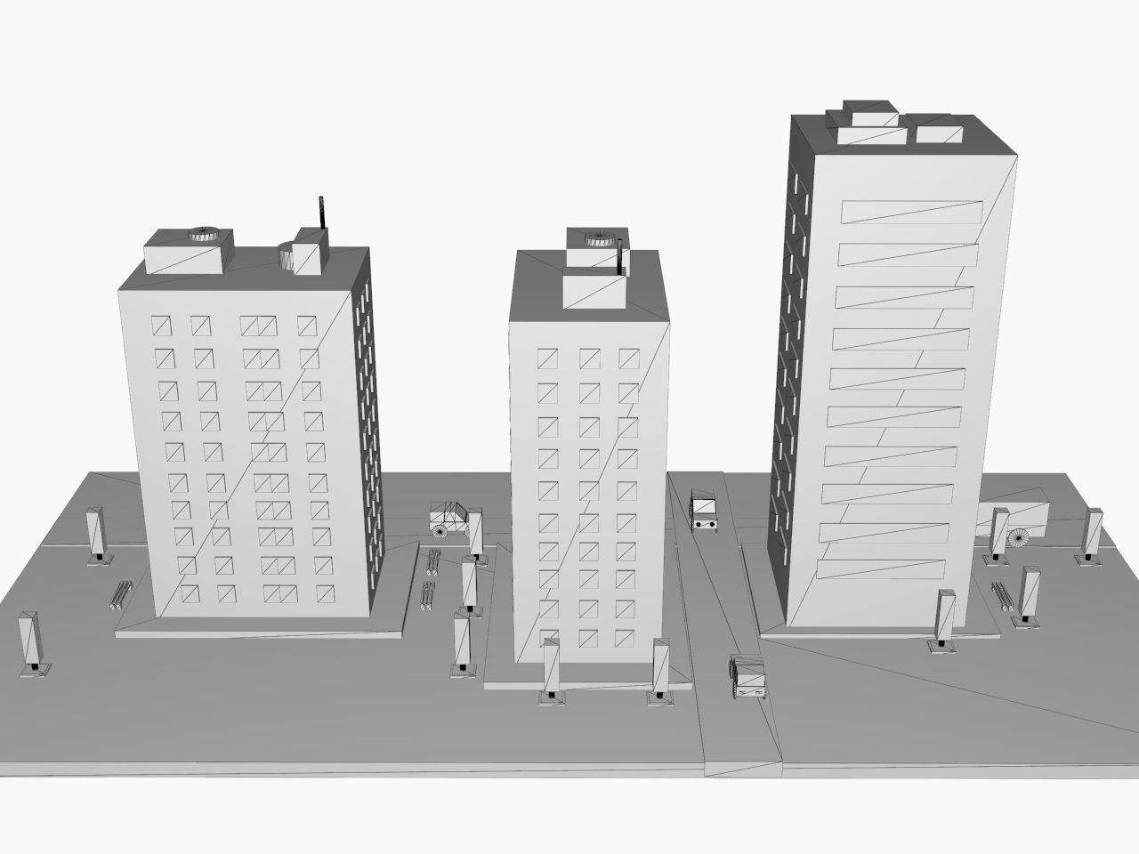 Simple Poly City - 3 Building Terrian Low-poly 3D model_8
