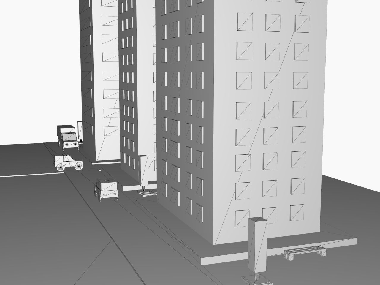 Simple Poly City - 3 Building Terrian Low-poly 3D model_7