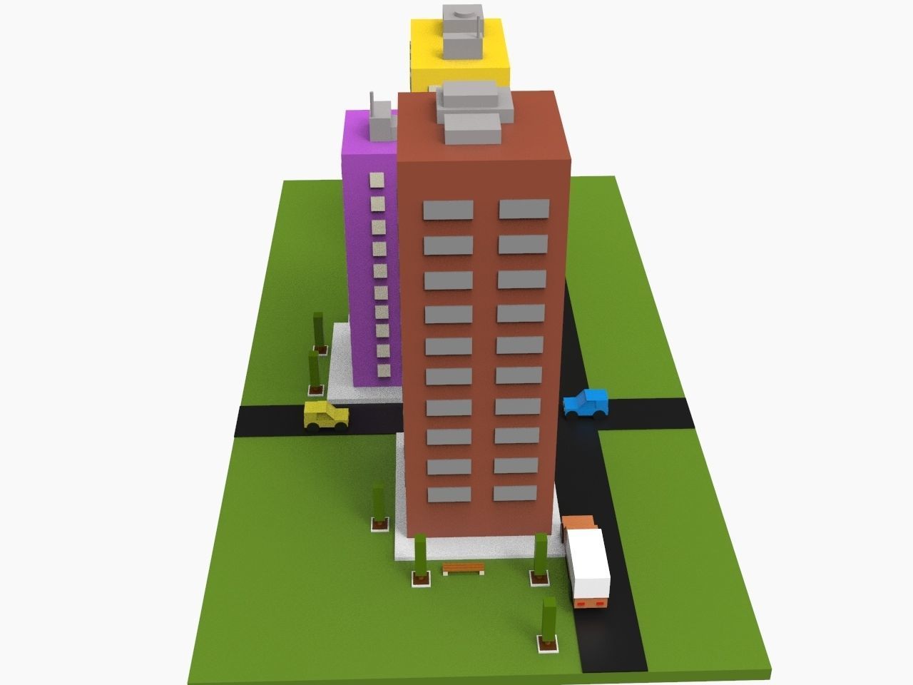 Simple Poly City - 3 Building Terrian Low-poly 3D model_3