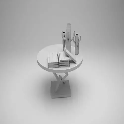 Table with books and cactus