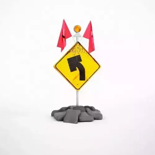 Turn Left Yellow Street Sign 3D model