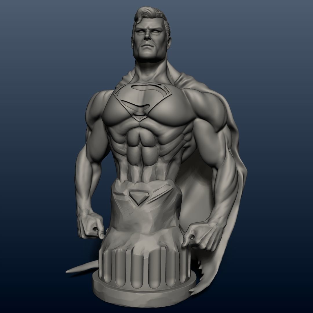 Superman bust of man with cape 3D print model_1