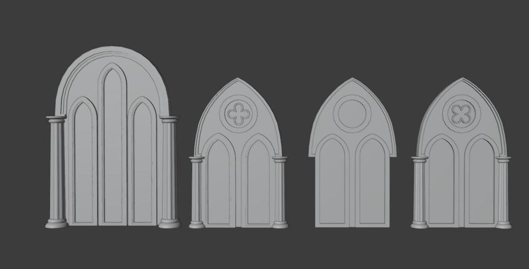Gotic Window Set Low-poly 3D model_14