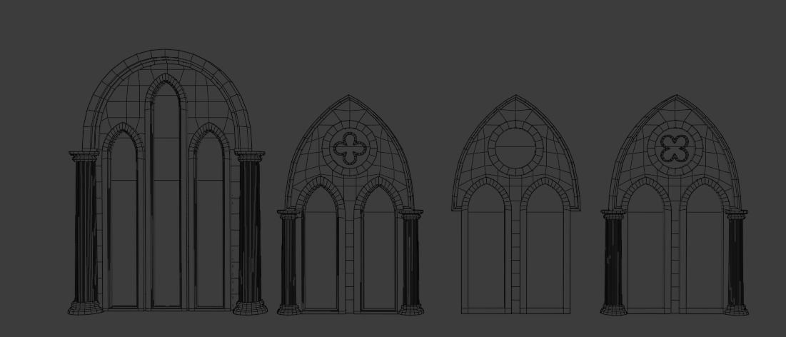 Gotic Window Set Low-poly 3D model_15