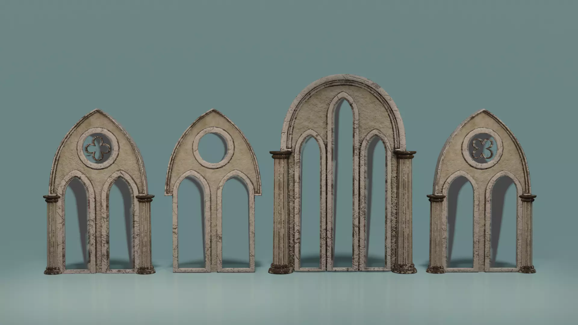 Gotic Window Set Low-poly 3D model_0