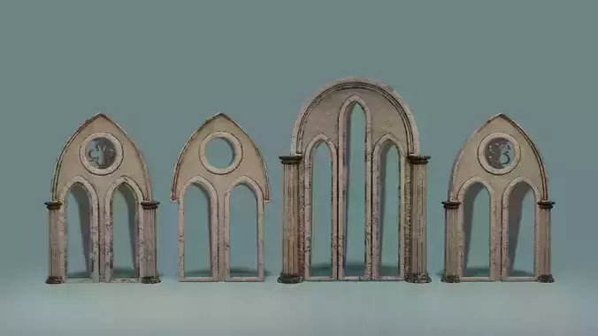 Gotic Window Set Low-poly 3D model