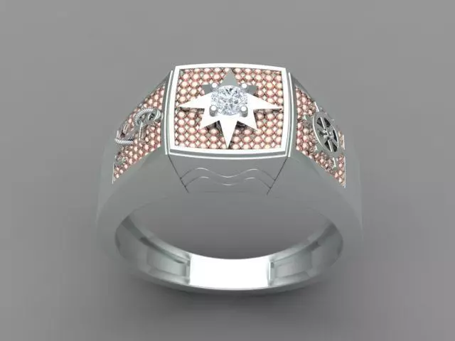 Men Diamond Ring with Anchor-Steering wheel design 3D print model