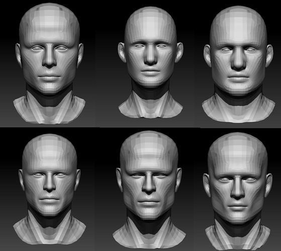 10 Male Heads Low-Poly 3D Model Collection