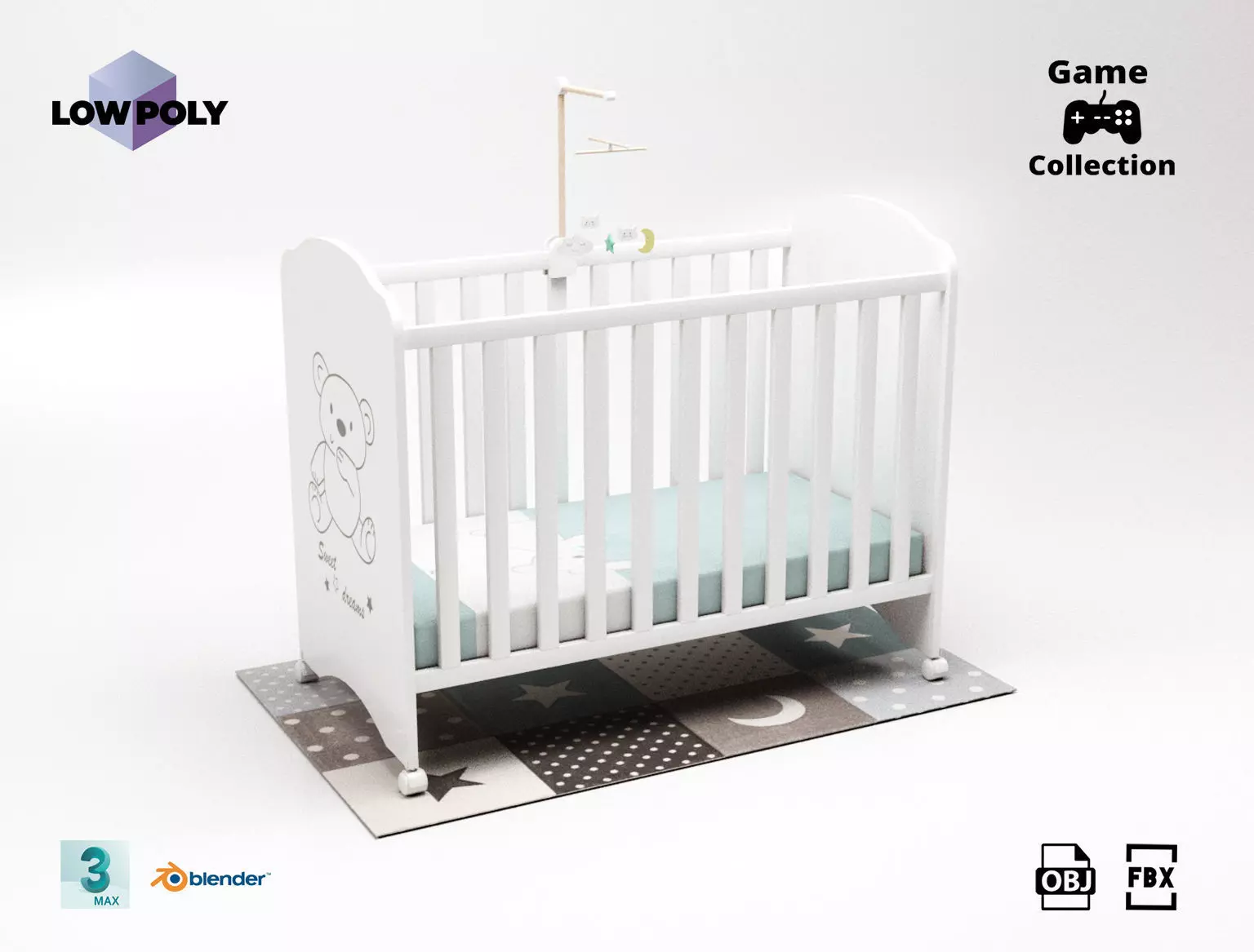 Crib set teddy bear stand Low-poly 3D model_0