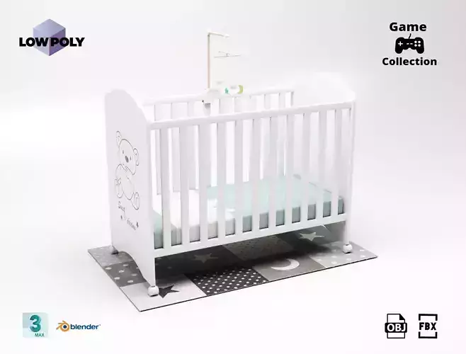 Crib set teddy bear stand Low-poly 3D model