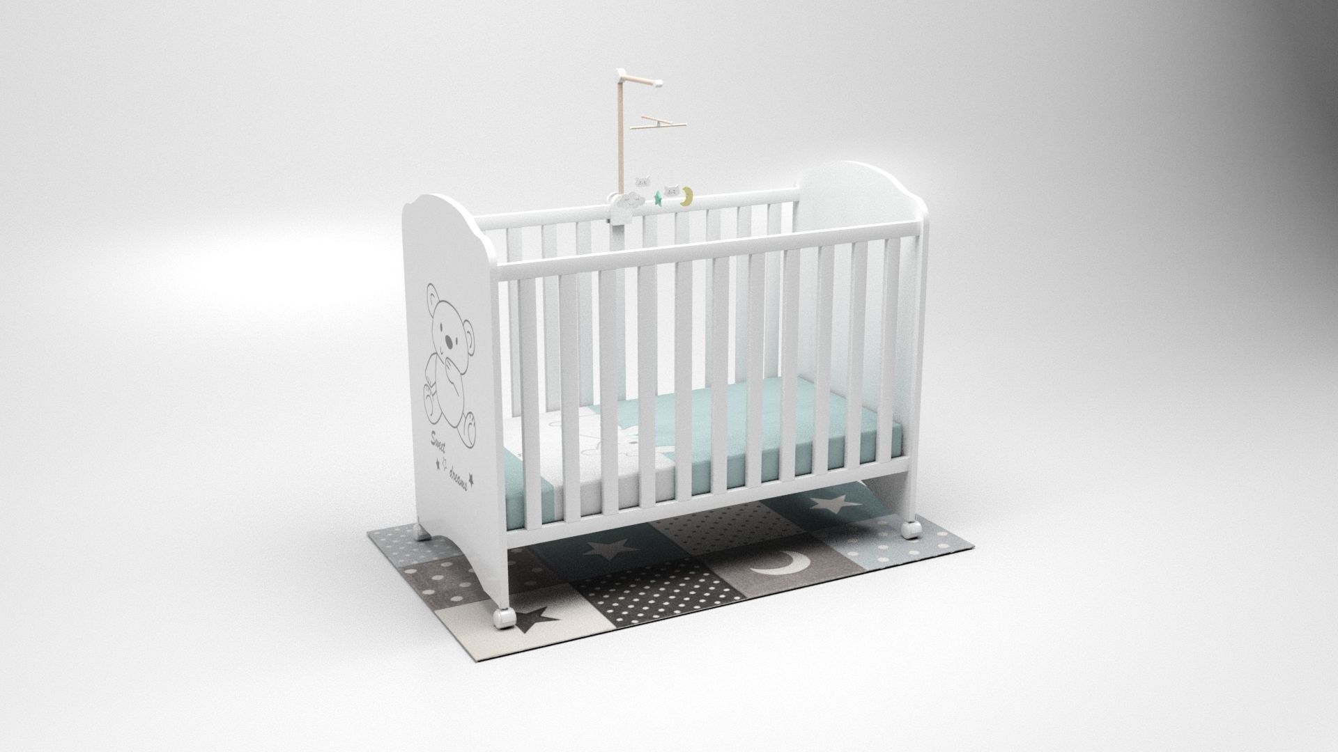 Crib set teddy bear stand Low-poly 3D model_1
