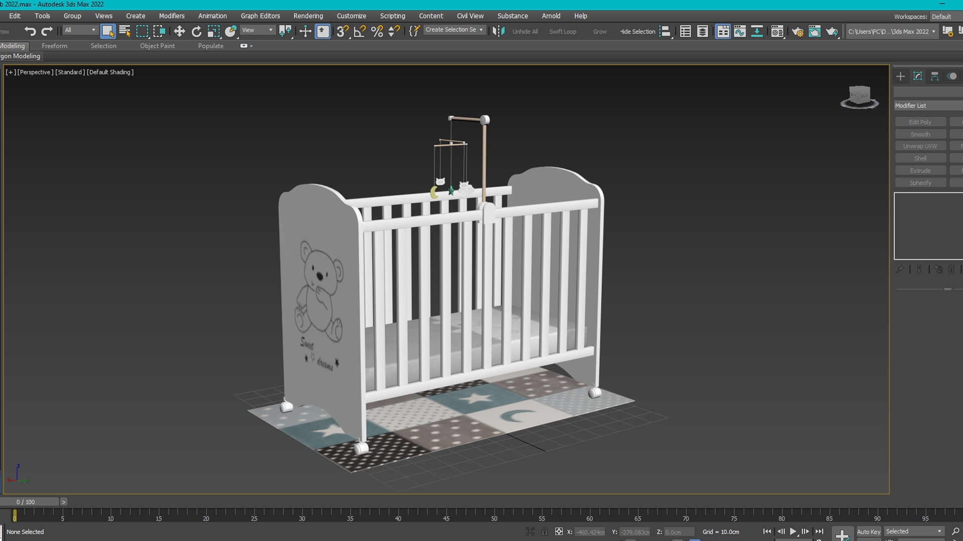 Crib set teddy bear stand Low-poly 3D model_9