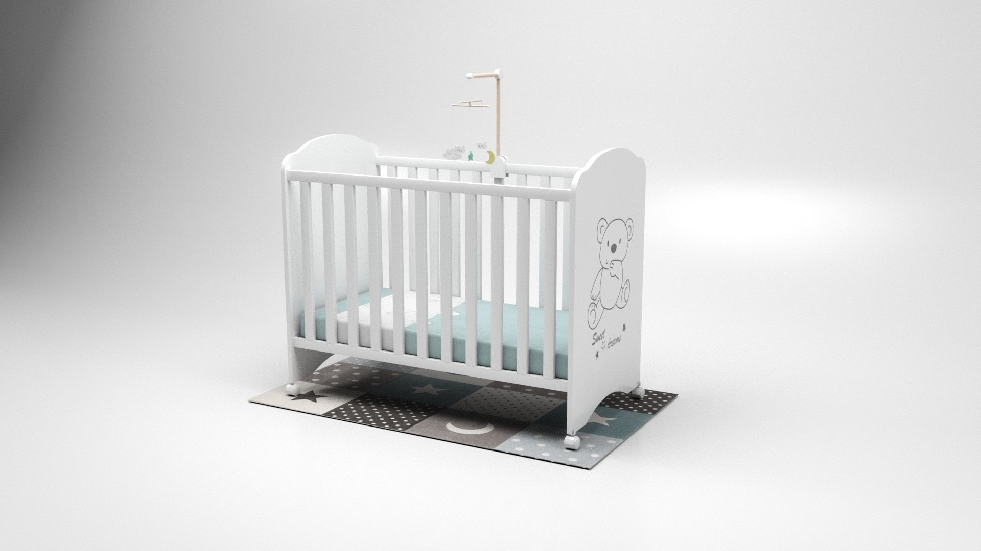 Crib set teddy bear stand Low-poly 3D model_5