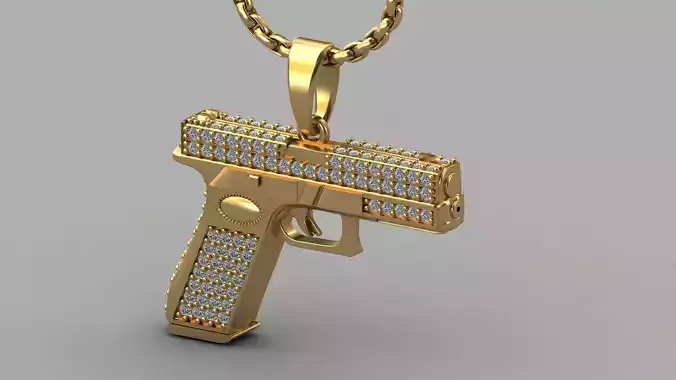 Pistol Pendant Silver Gold Platinum Luxury Jewelry 3DM STL 