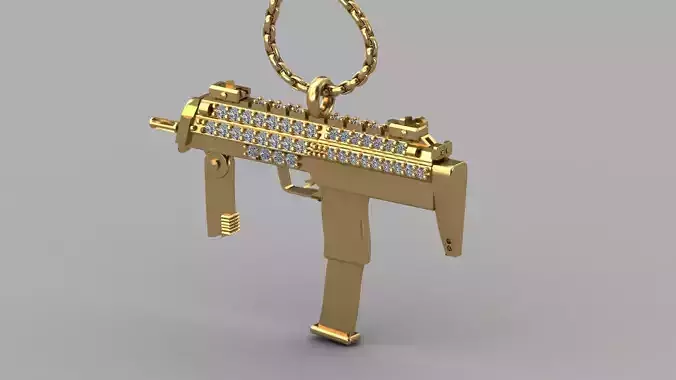 Gun Pendant Silver Gold Platinum Luxury Jewelry 3DM print model 