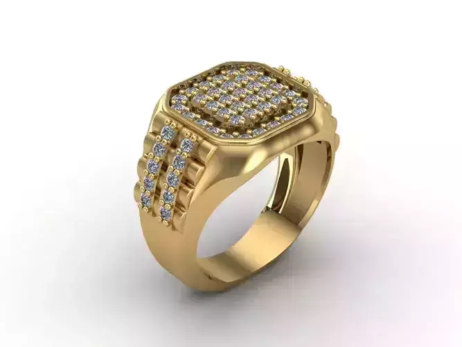 STL 3DM Mens Gemstone Diamond Men Ring With Details 