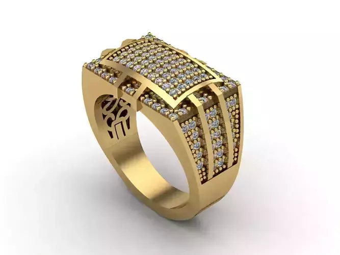 STL 3DM Mens Gemstone Diamond Men Ring With Details 