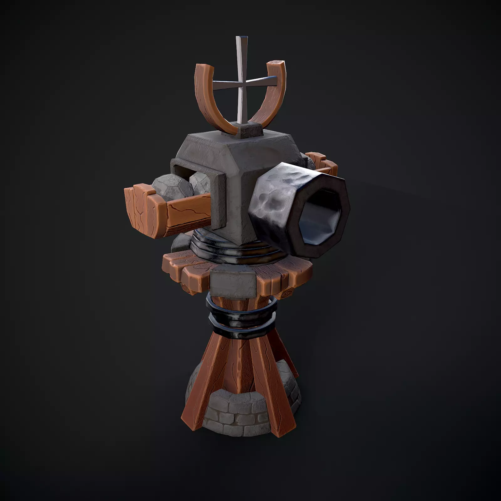 Tower Cannon Low-poly 3D model_0