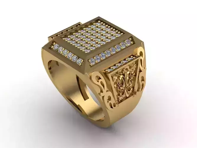 STL 3DM Mens Gemstone Diamond Men Ring With Details 