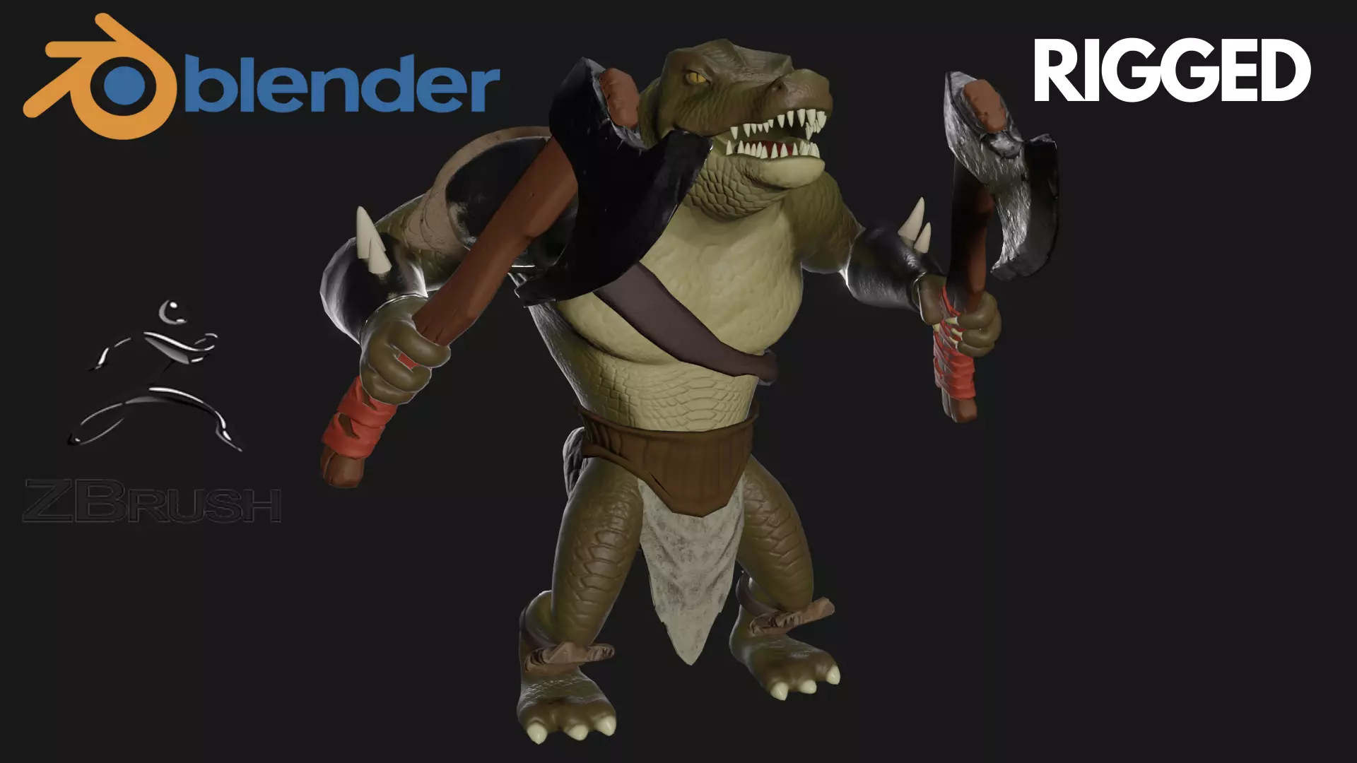 Fantasy alligator character Low-poly 3D model_0